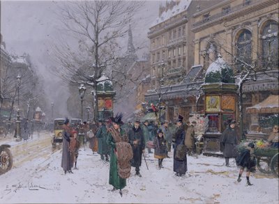 Parisian Street Scene by Eugene Galien Laloue